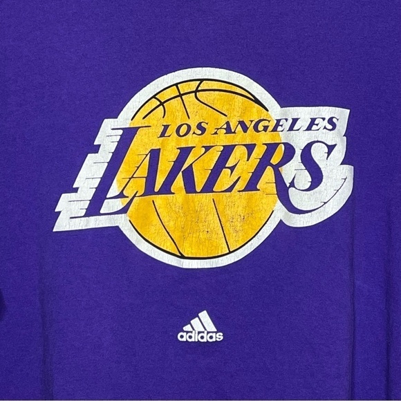 ADIDAS Lakers Logo NBA Shirt LeBron Purple Yellow - Picture 3 of 7